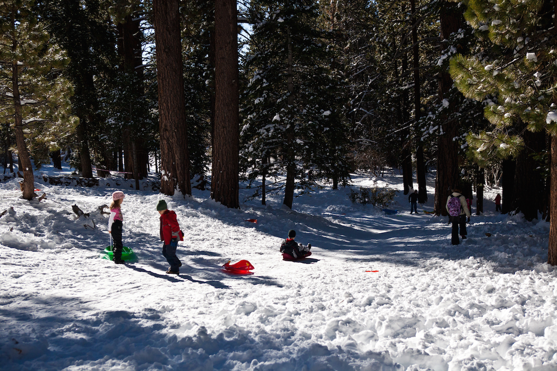Places to play in snow in Southern California, Snow in Palm Springs, sledding in Southern California,
