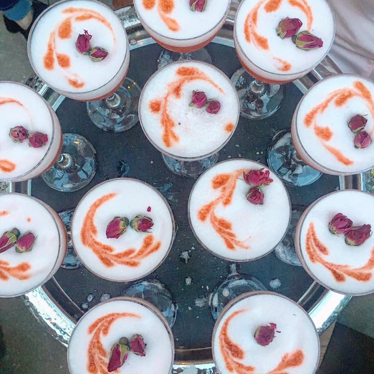 Girls ski trip fun includes a tray of pretty cocktail glasses for the perfect winter girlfriend getaway