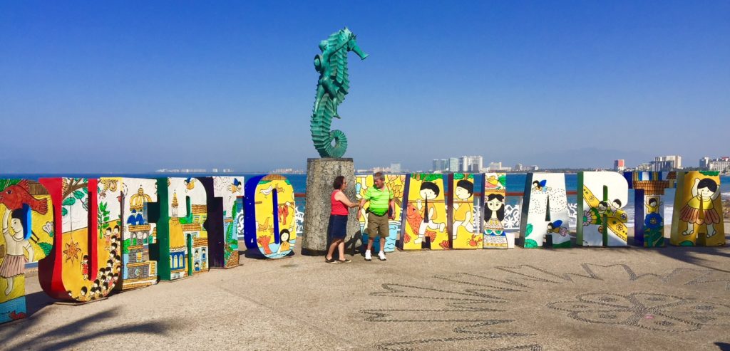 This Puerto Vallarta welcome sign is just one piece of public art along the waterfront. Where to stay when eploring Puerto Vallarta? Read this Hyatt Ziva Puerto Vallarta reveiw