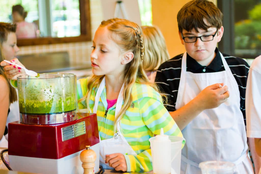 kids cooking with a food processor