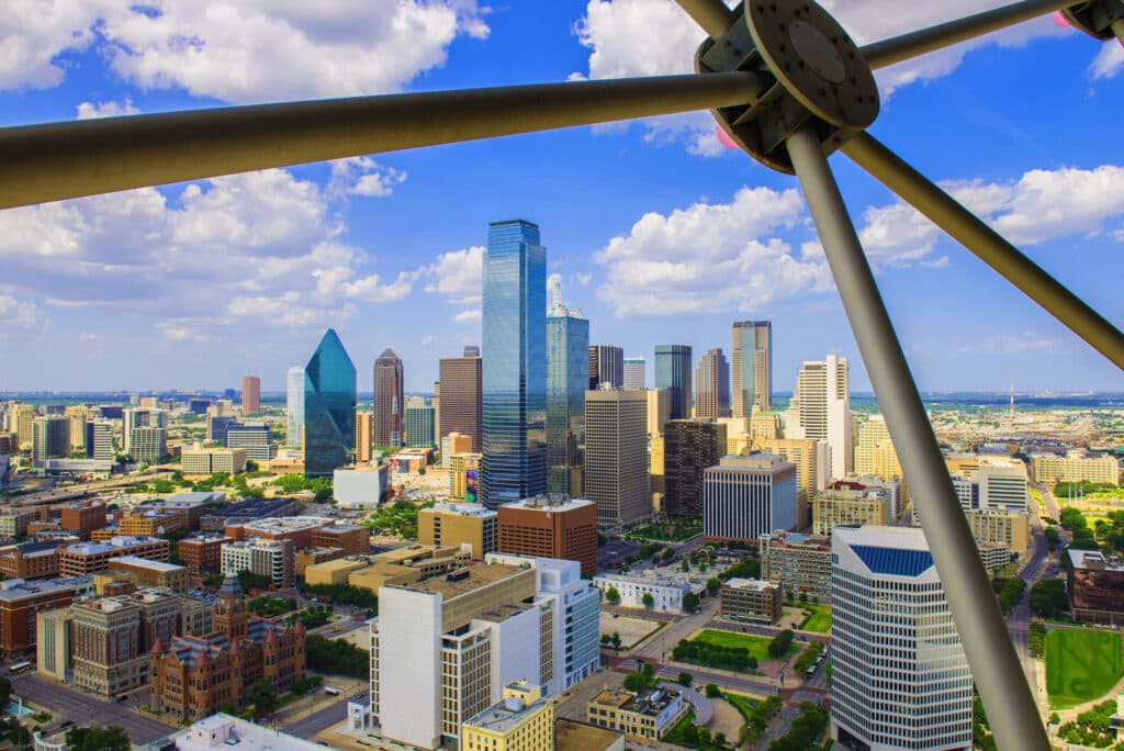 The view from the Reunion Tower GeO-Deck, one of the best things to do in Dallas with kids.