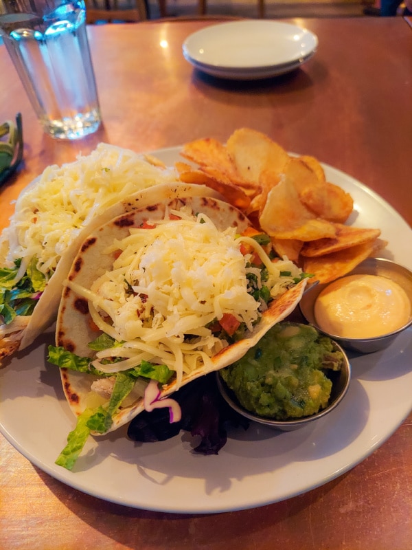 The tacos at Catch-27 are served up with your choice of meat and dressing, in generous portions.