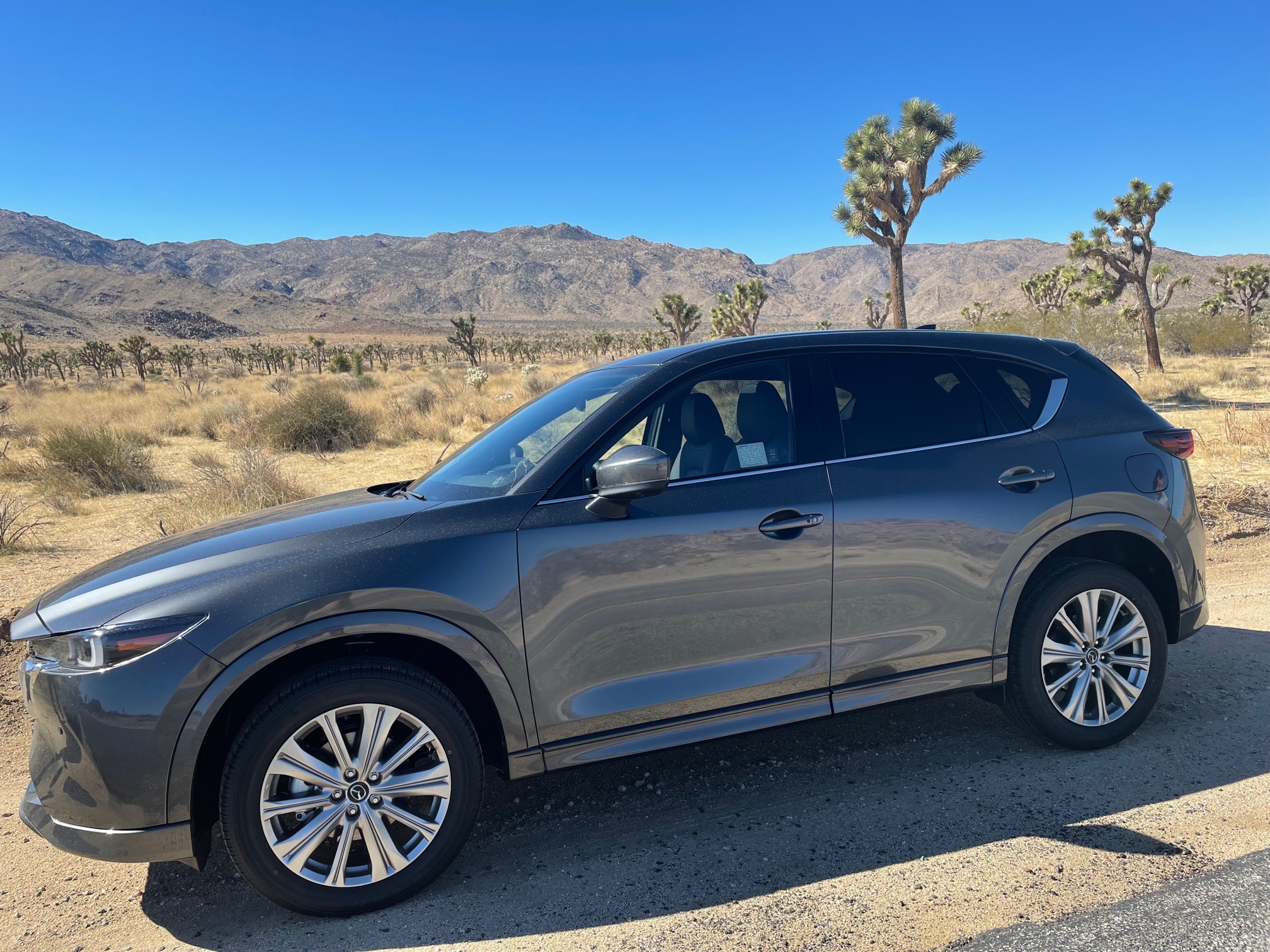 Exterior of Mazda CX-5 in Palm Springs desert landscape