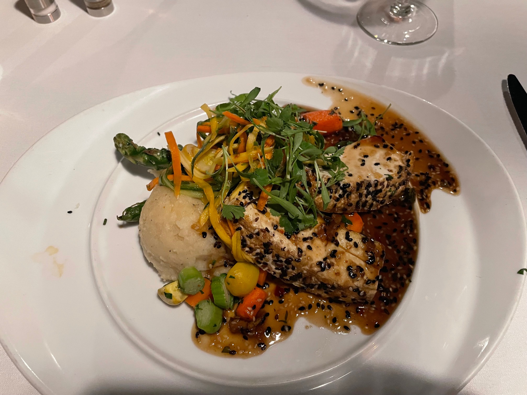 Dinner plated at Copley's in Palm Springs CA, a fine dining restaurant