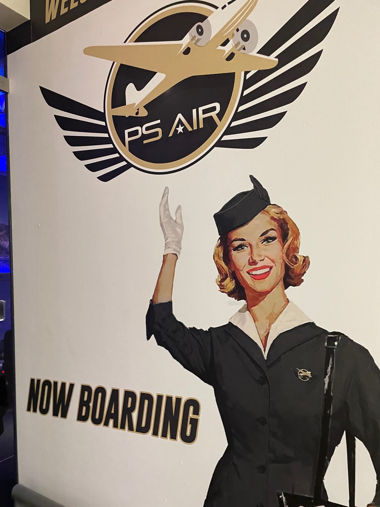 Entrance to PS Air, a fun, themed restaurant in Palm Springs CA