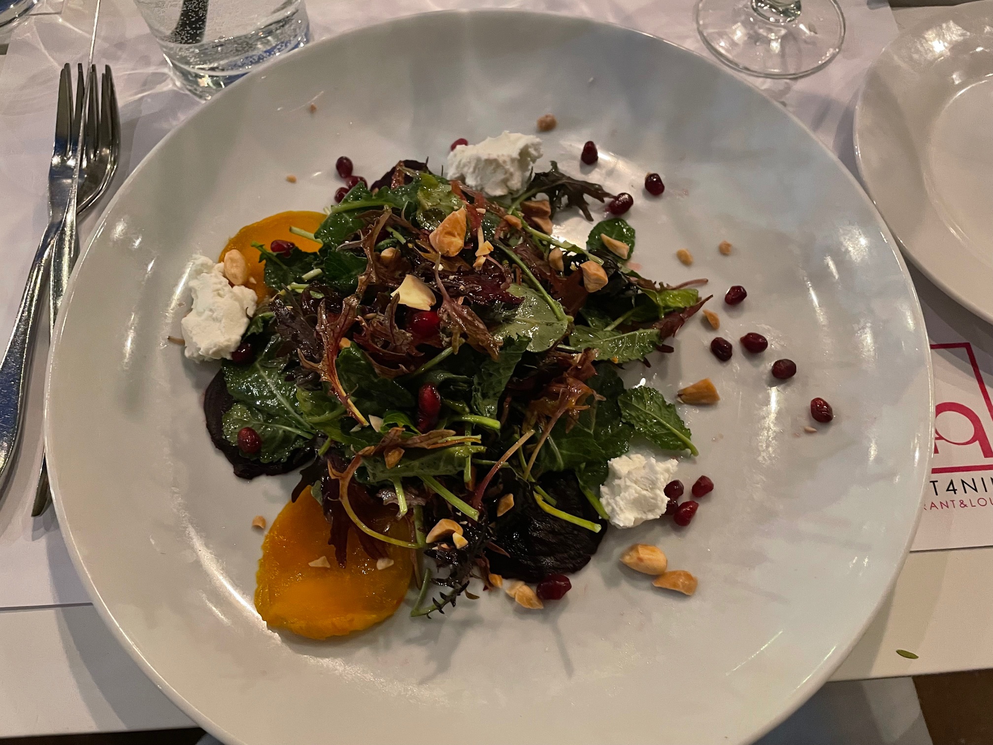 Beet and goat cheese salad in Palm Springs CA restaurant