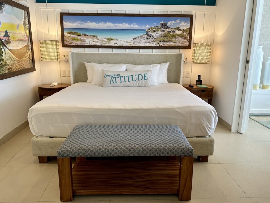 King bed in the Presidential Chill Out Suite at the Margaritaville Cancun resort