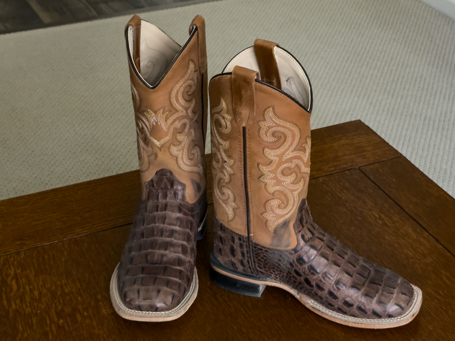 Julie's cayman and leather cowboy boots.