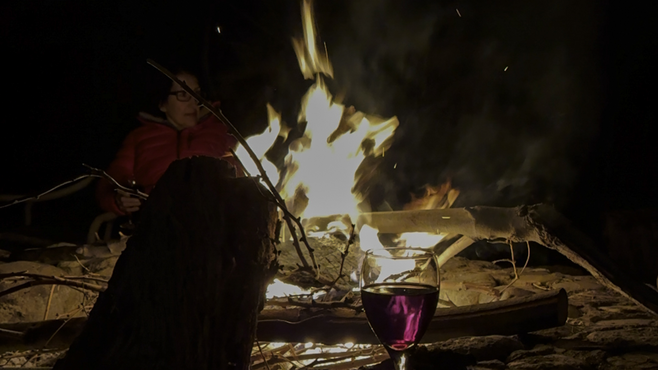 Campfire in the fire pit at Kay El Bar Guest Ranch after dinner.