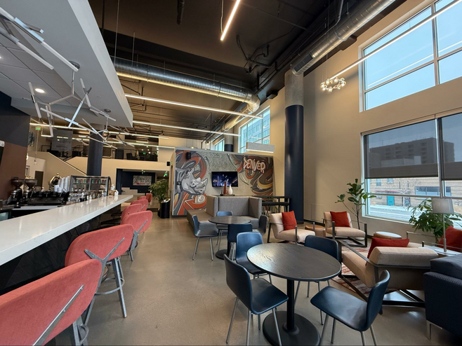 The cafe and lobby area of the ViB in Denver, CO.