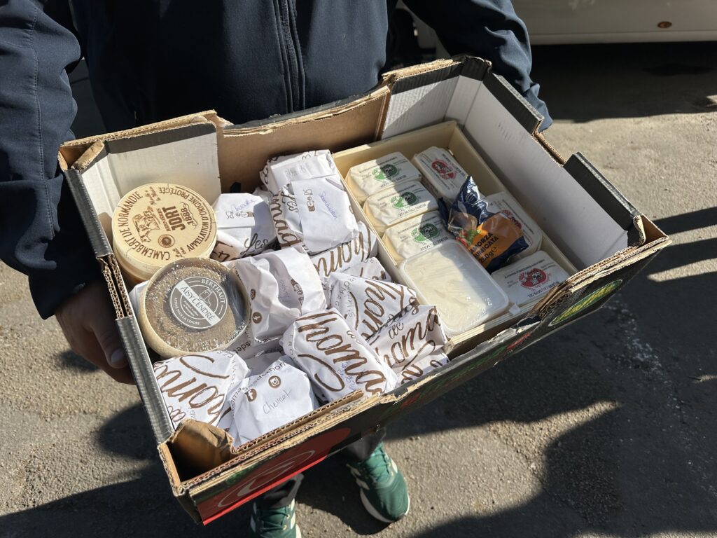 Box with a week's worth of cheese for a European Waterways cruise.