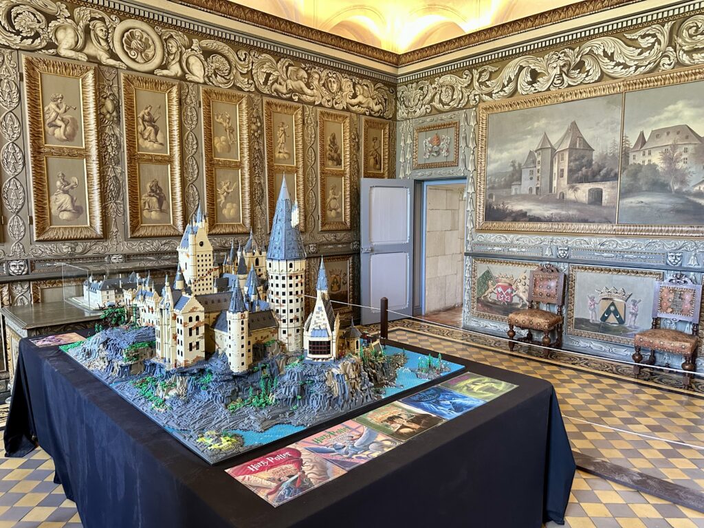 A Hogwarts LEGO display at a Burgundy chateau.