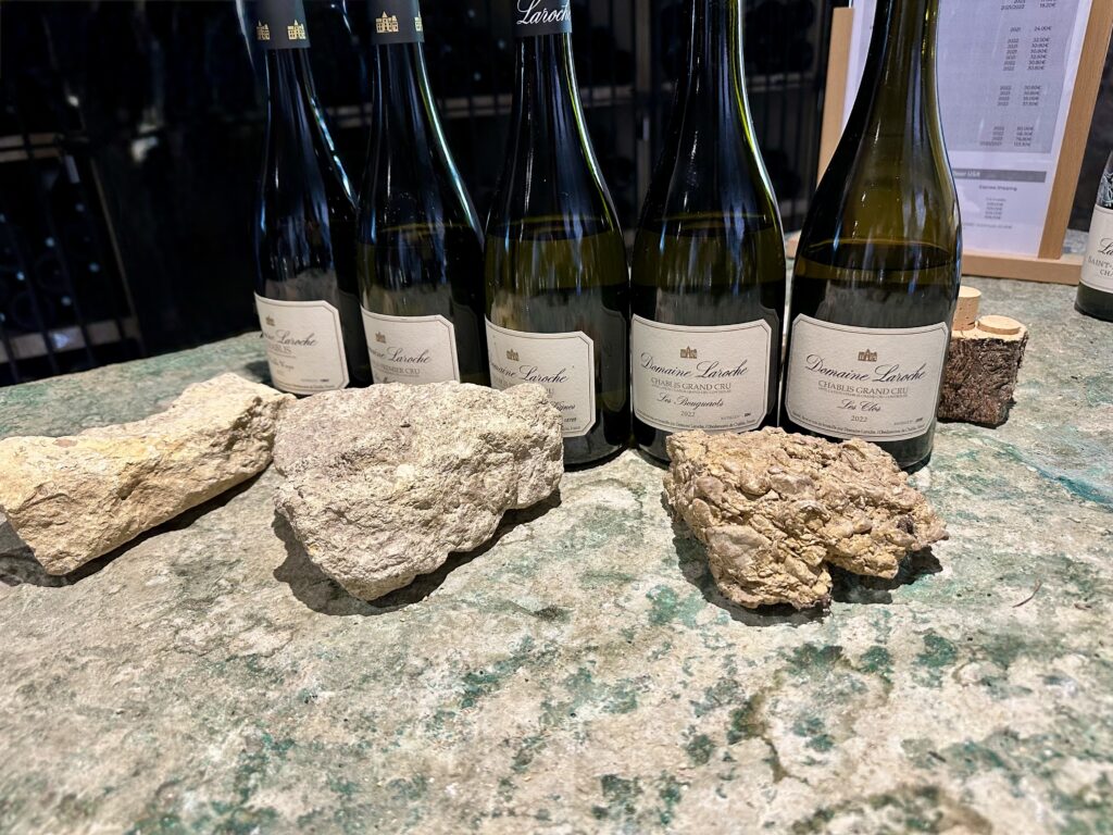 Bottles of Chablis at Domaine Laroche.