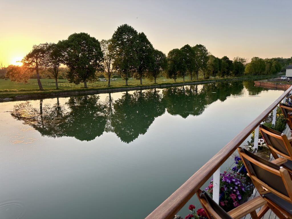 Sunset on a Burgundy barge cruise.