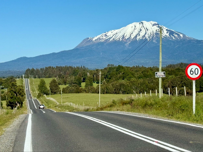 view of volcano from highway