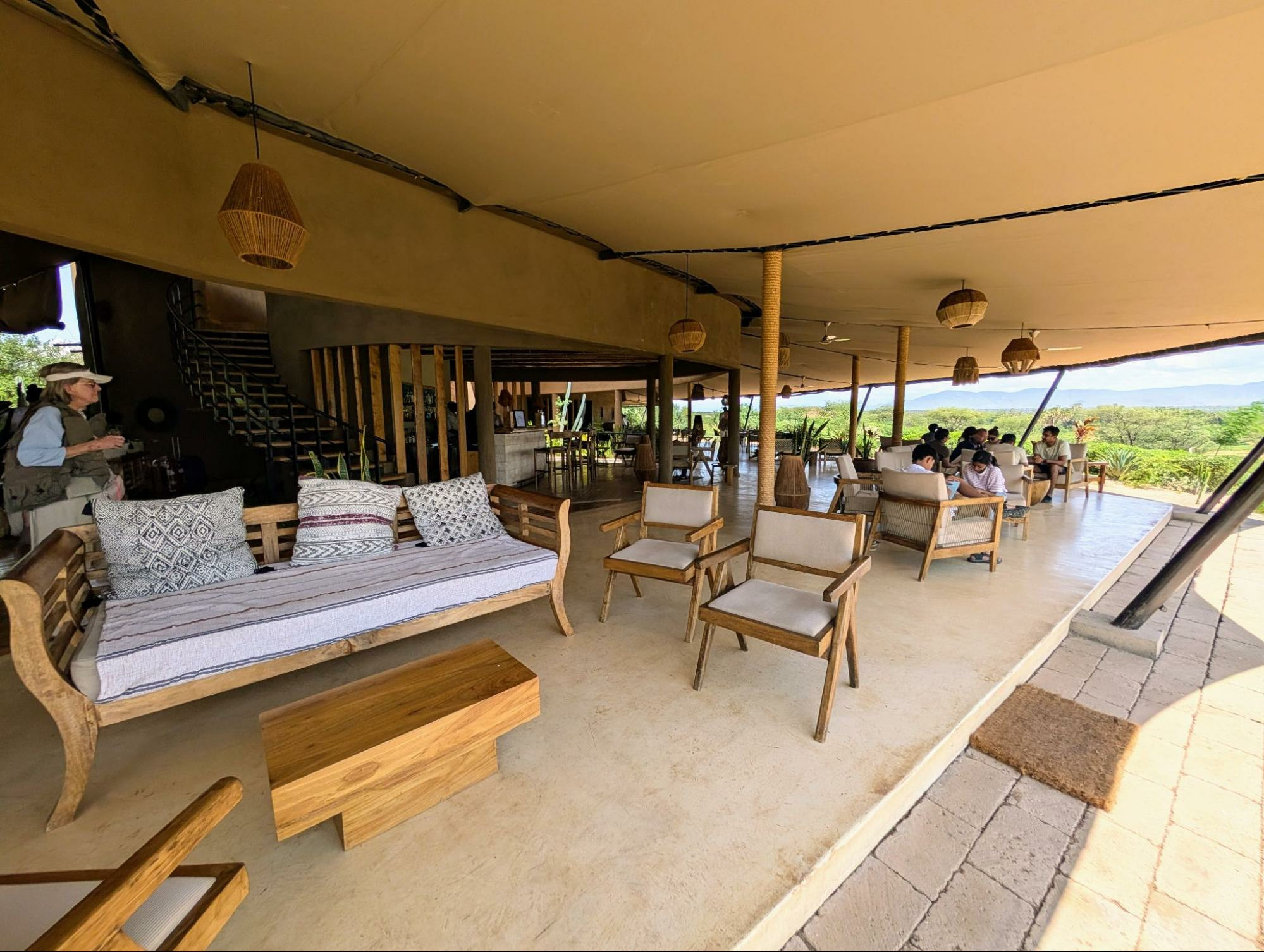 The open air lobby and restaurant area of the Surana Buffalo Springs hotels in Kenya