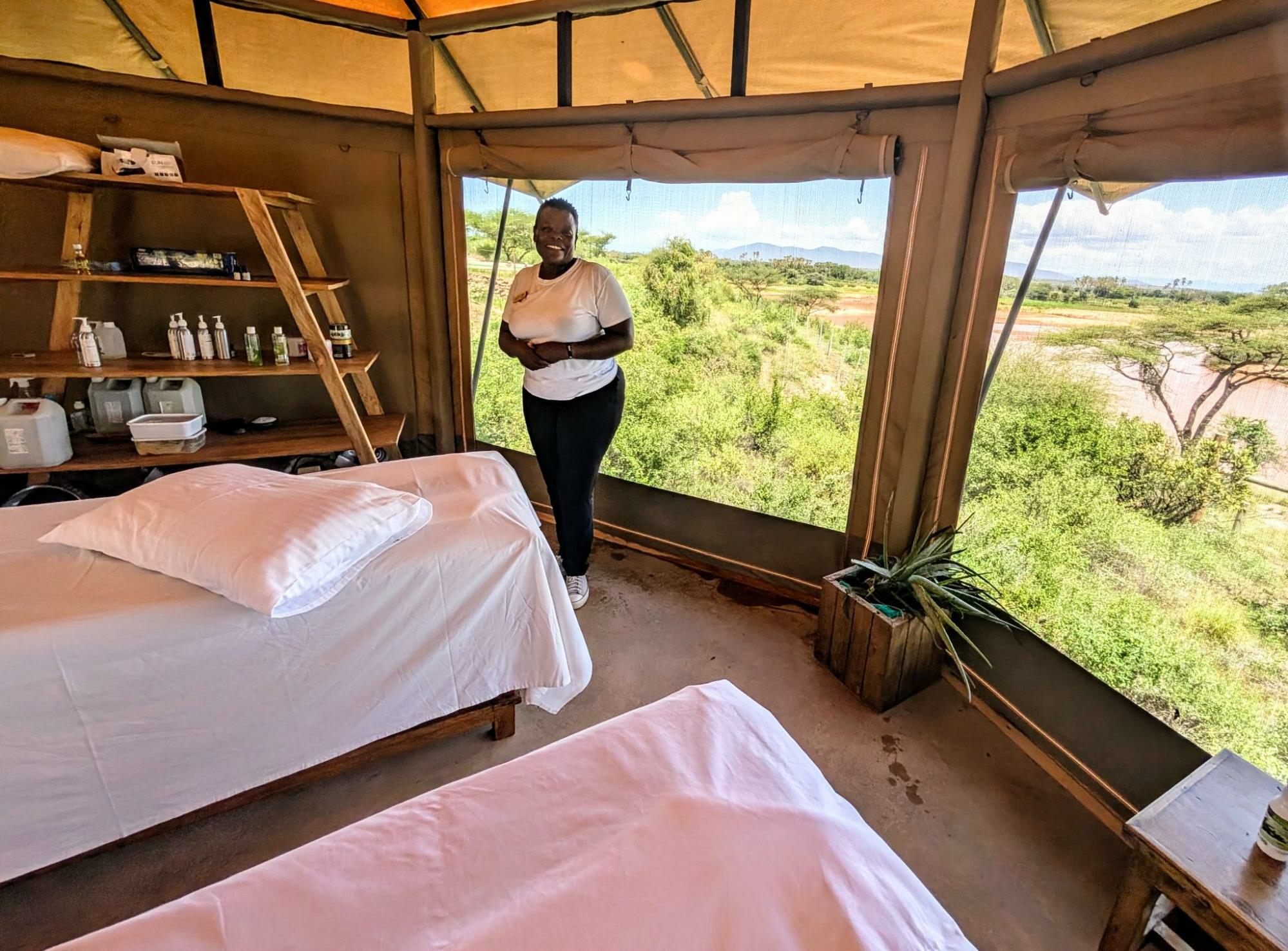 Massage therapist in the spa at Surana Buffalo Springs hotel in Kenya