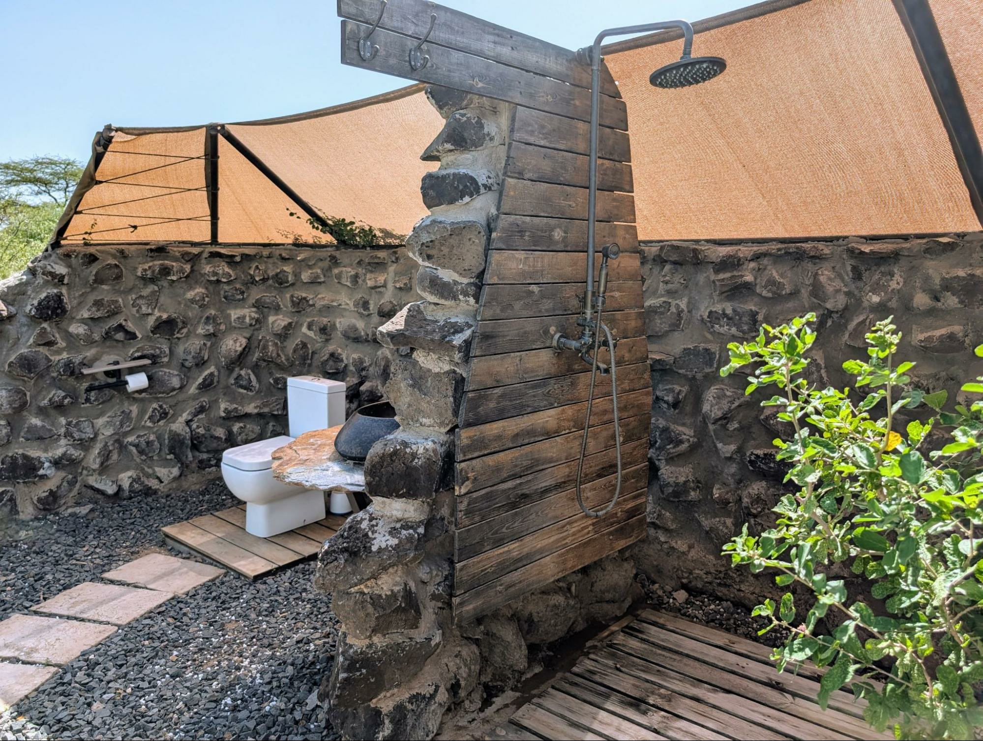 The open air toilet and shower at the Surana Buffalo Springs hotel spa.