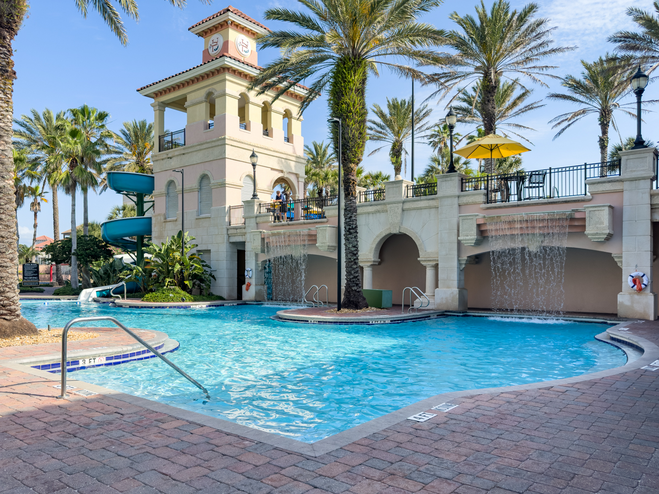 Hammock Beach Resort Fantasy Pool Complex with waterfalls and lazy river slide.