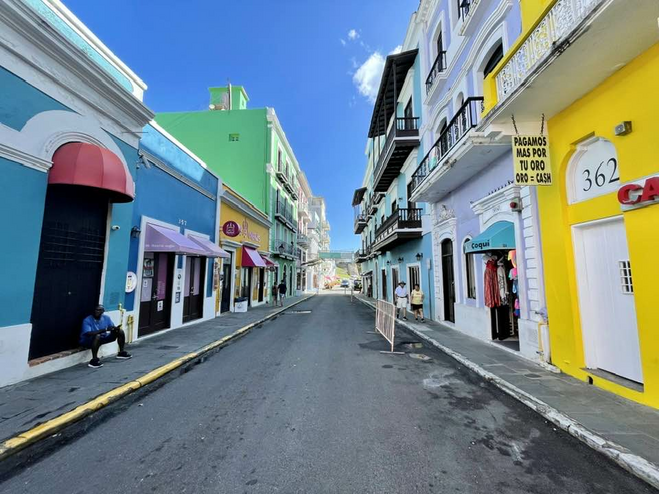 Colorful buildings on eiher side of the street