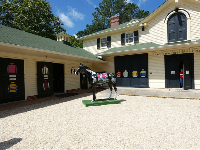 Painted horse sculpture at Aiken Thoroughbred Hall of Fame