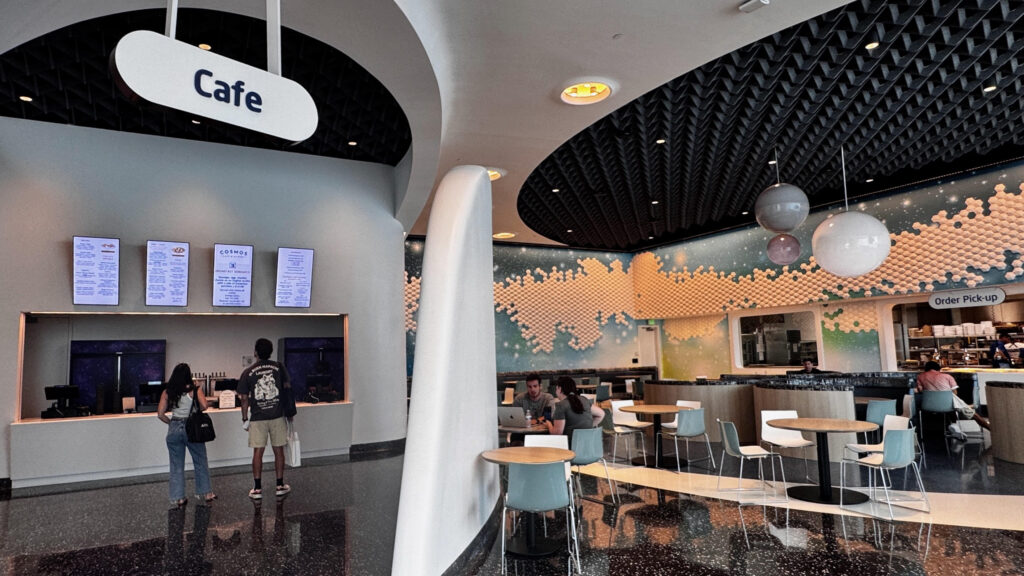 Open and space themed Cosmos Cafe at Stella Nova Resort, Universal Orlando.