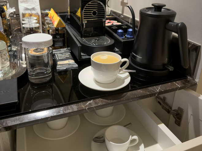 Waldorf Astoria Atlanta Buckhead heated coffee cup drawer and honor bar