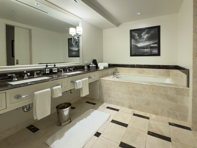 Waldorf Astoria Atlanta Buckhead marble bathroom in suite.