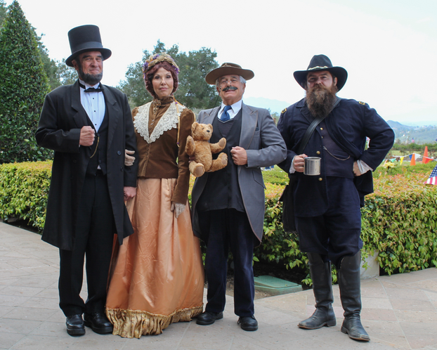 Four reenactors dressed as former presidents for July 4th at Ronald Reagan Library.