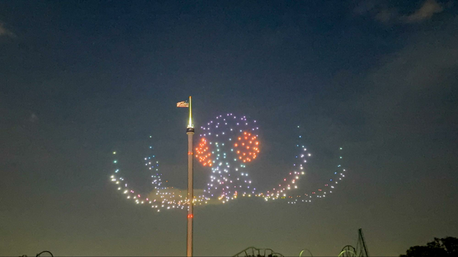 Octopus created in the night sky using lighted drones.