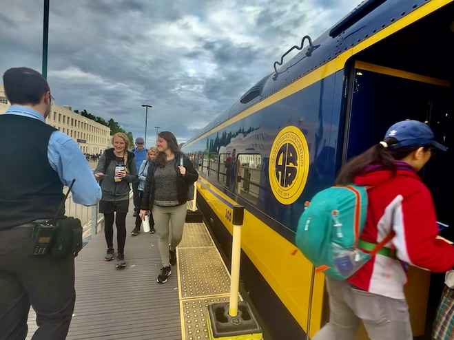 People boarding the train from platform in Anchorage