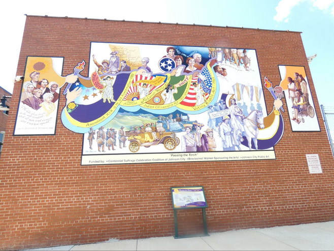 Woman’s Suffrage Movement mural,showing women who worked for women;t rights.