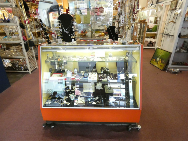 Display case of jewelry in mall.