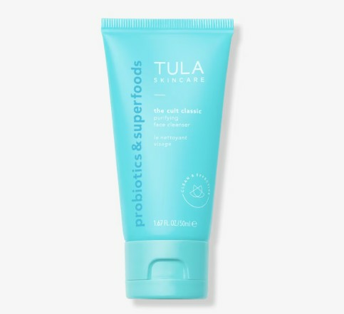 Photo of Ulta Beauty Tula Skin Care Skin Cleanser in blue squeeze bottle.