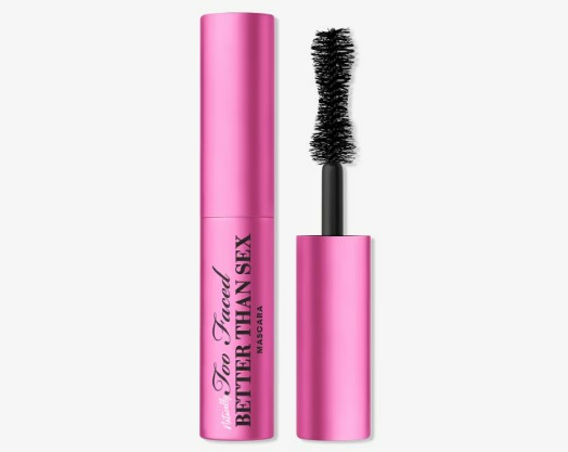 Mascara Mini by Too Faced, Better than Sex Mascara in a pink tube with black brush.