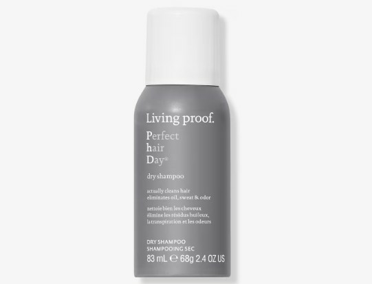 Image of Living Proof Perfect Hair Day Dry Shampoo in a gray bottle with white lid.