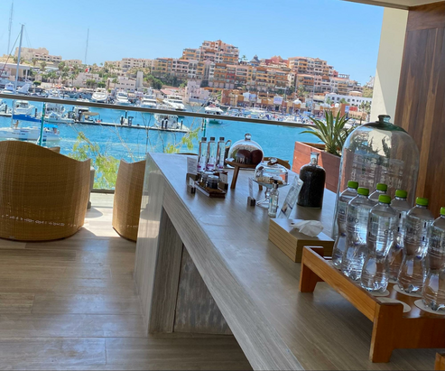 spa bar with marina view in background