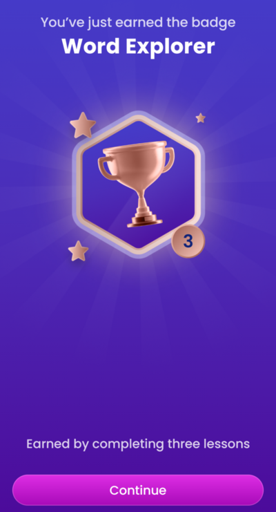 A screenshot of the "Word Explorer" badge you can earn in the Mondy language learning app