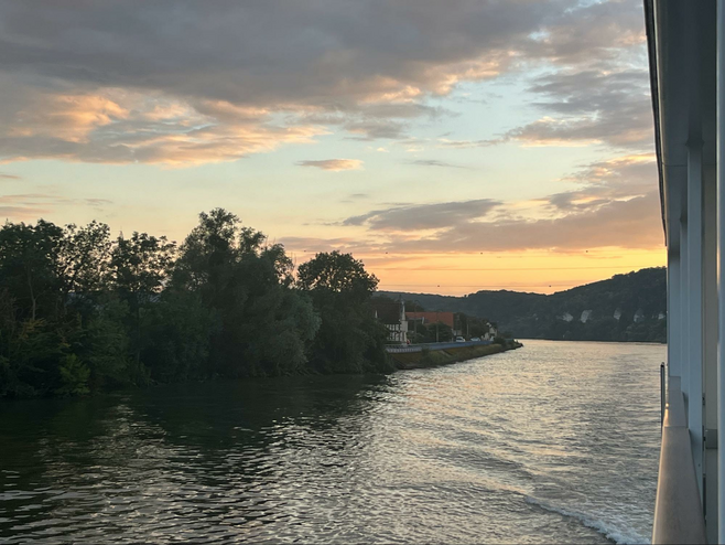 Sunset as seen from the verdanda of a Viking cruise on the Seine River