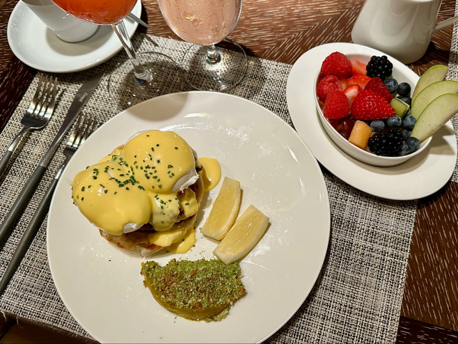 Crab cake Benedict at Herons restaurant at The Umstead hotel.