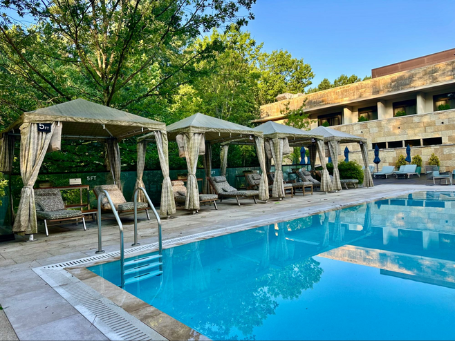 Pool cabanas at The Umstead, available by reservation.