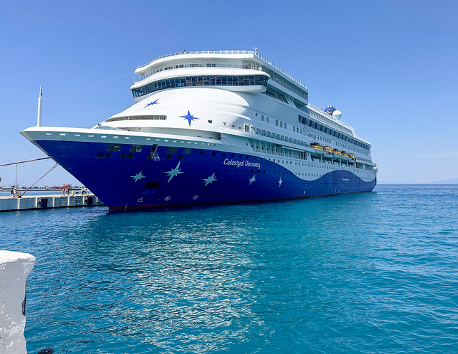 Celestyal Discovery Cruise ship docked in Lavrio, Greece