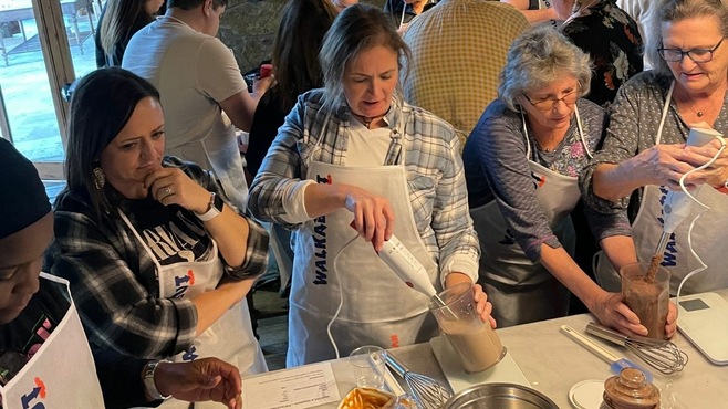 4 women at a cooking class in Florence, Italy.