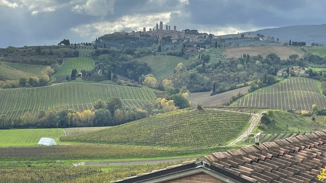 The rolling hills of San Gimignano from Fattoria Poggio Alloro, Italy