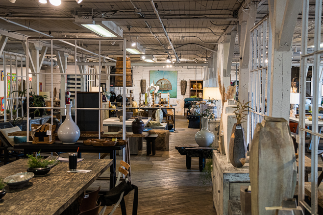 Furniture with vases and lamps