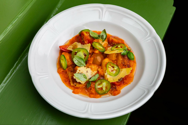 Bowl of spicy gnocchi from Spaghett restaurant.