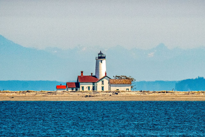 Lighthouse in the San Juan Islands, seen on Bellingham whale watching cruise