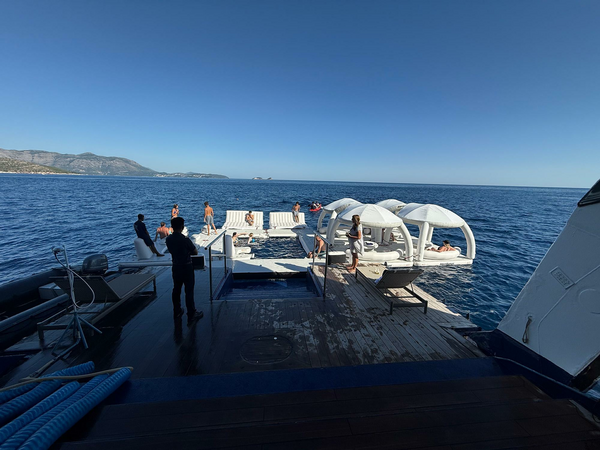 Back deck of ship converted to water play area.