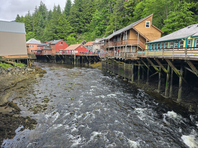 View of the creek in downtown Juneau a bookable excursion with Princess Alaska cruises.