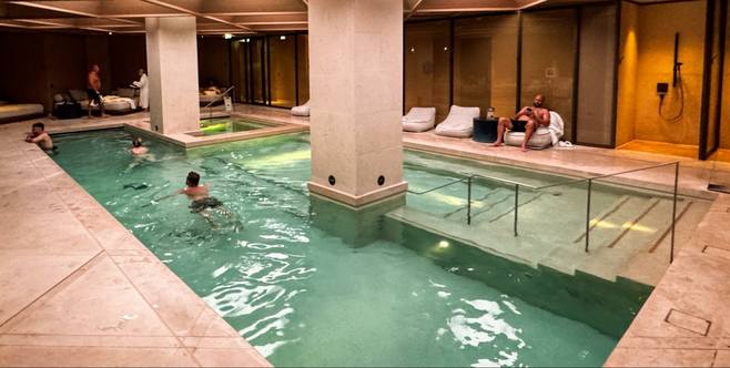 Inside the Londoner Hotel, a major amenity is The Retreat featuring a swimming pool for laps, a hot tub for relaxing and private poolside cabanas for people looking to relax for the afternoon.